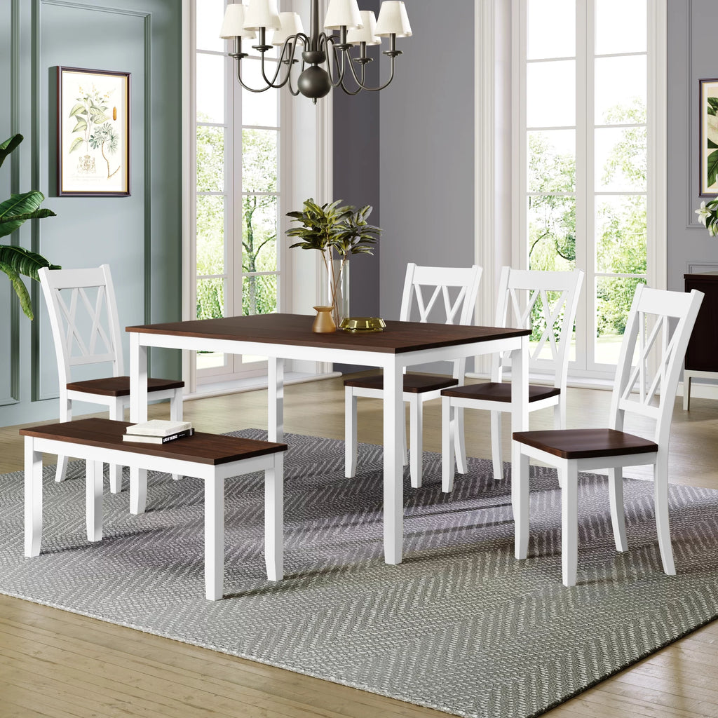 6-Piece Wooden Kitchen Table Set with 4 Chairs and Bench H74960