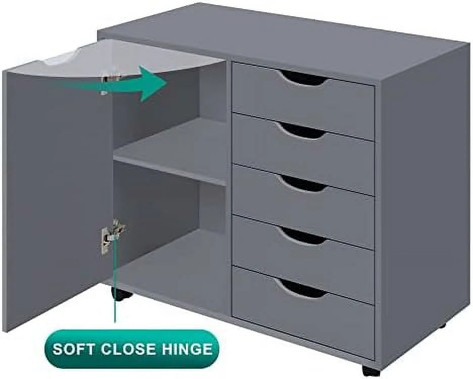 5 Drawer Wood Dresser Cabinet with Wheels Z193799