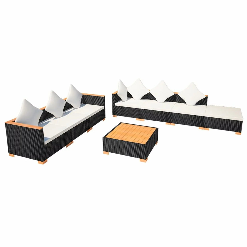 8 Piece Cushioned Poly Rattan Outdoor Conversation Set W67544