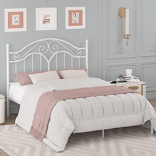 White Full Size Metal Bed Frame with Vintage Headboard D401174