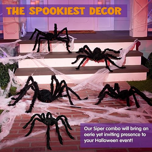 5 Packs Large Black Hairy Spider Set J45119