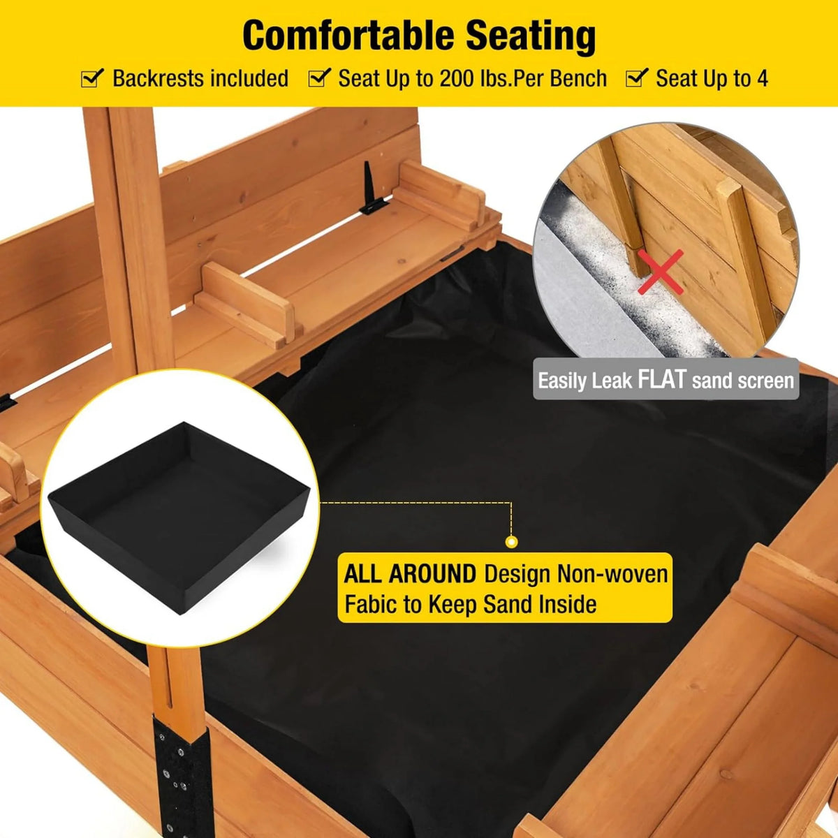 47'' Wooden Sandbox with Lid and Bench F415