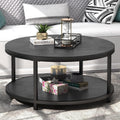 Round Black Coffee Table with Storage Open Shelf B89031