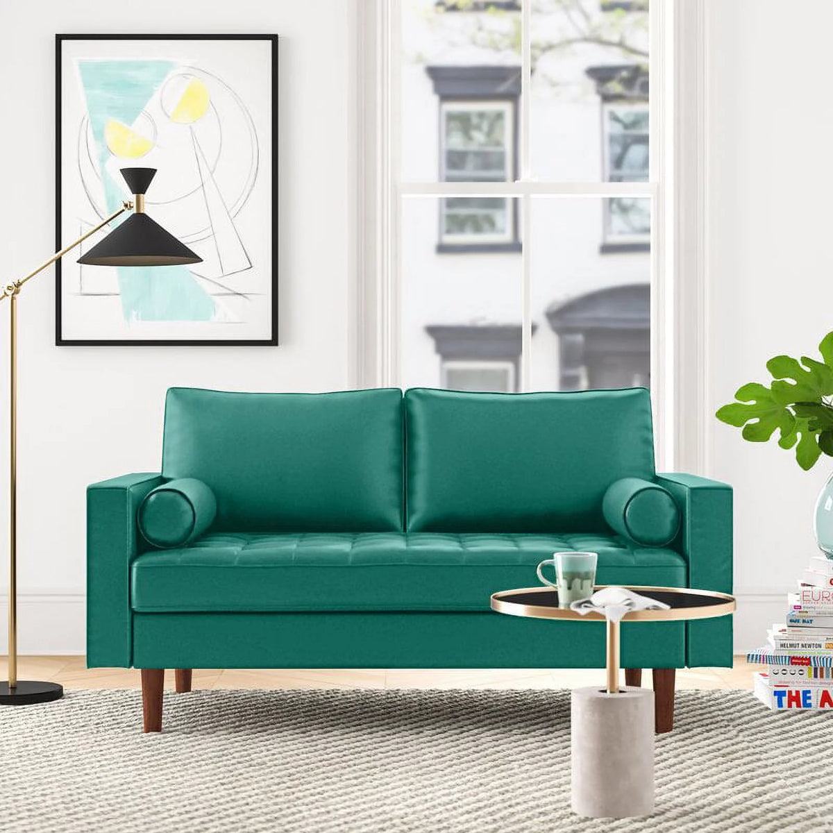 Green Velvet Square Arm Loveseat Y920