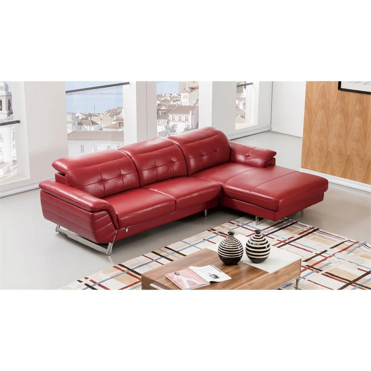Red Italian Leather Sectional with Right Facing Chaise T89089