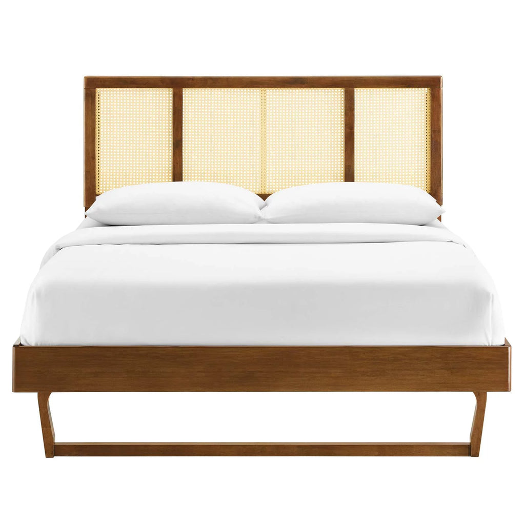 Walnut Cane and Wood King Platform Bed N69831