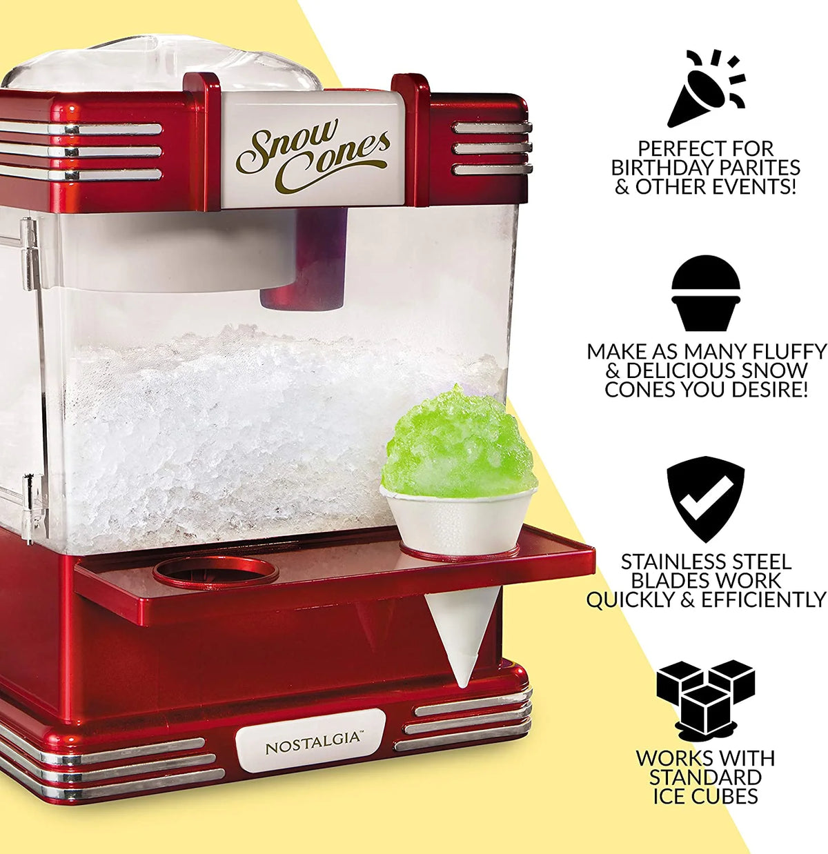 Retro Snow Cone Maker with 2 Reusable Cups & Ice Scoop N77363