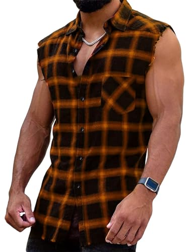 Sleeveless Plaid Flannel Shirt G231