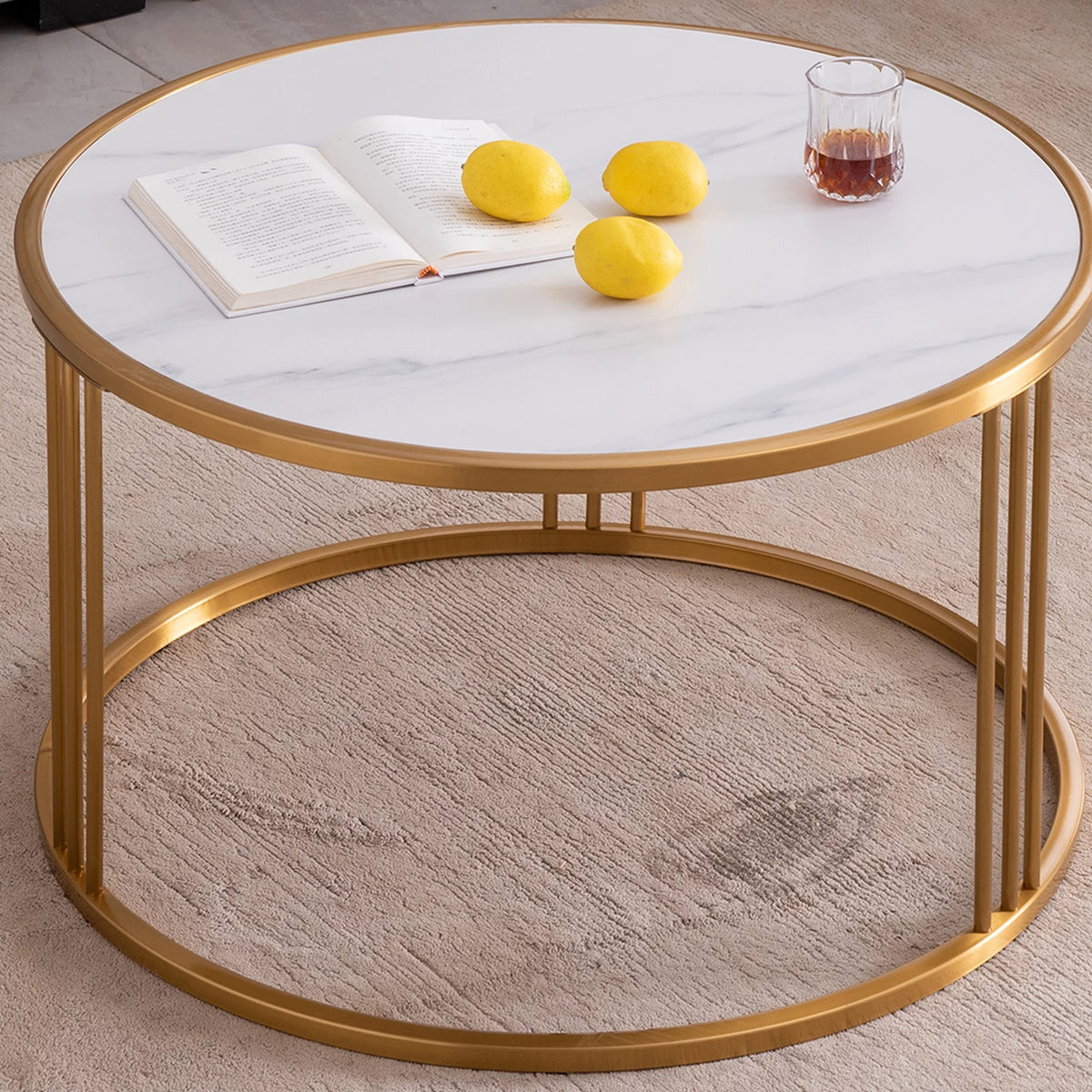 Round Slate Coffee Table with Stainless Steel Frame V499