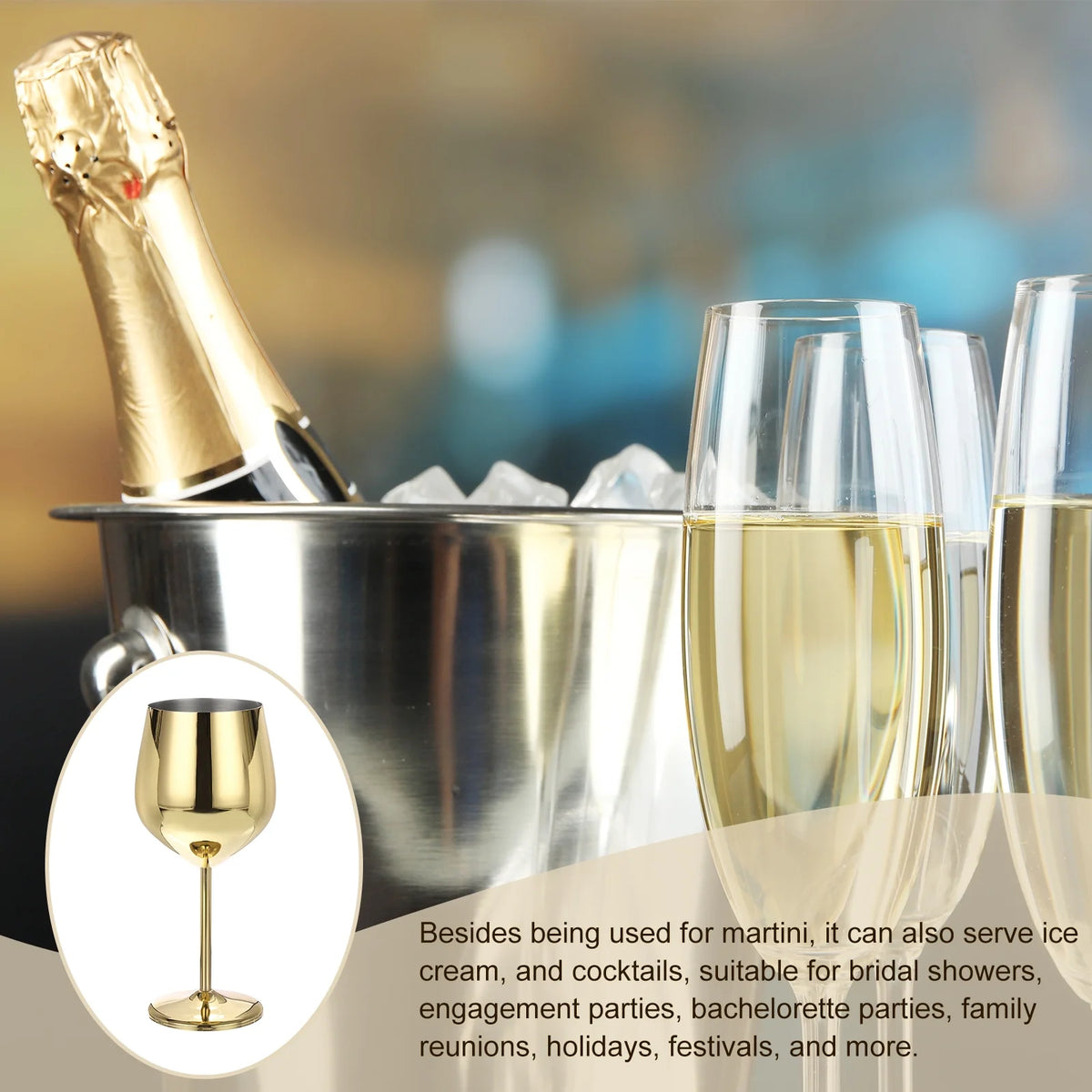 Champagne Glasses 500ml/18 OZ Metal Stemmed Shatter Proof T691930