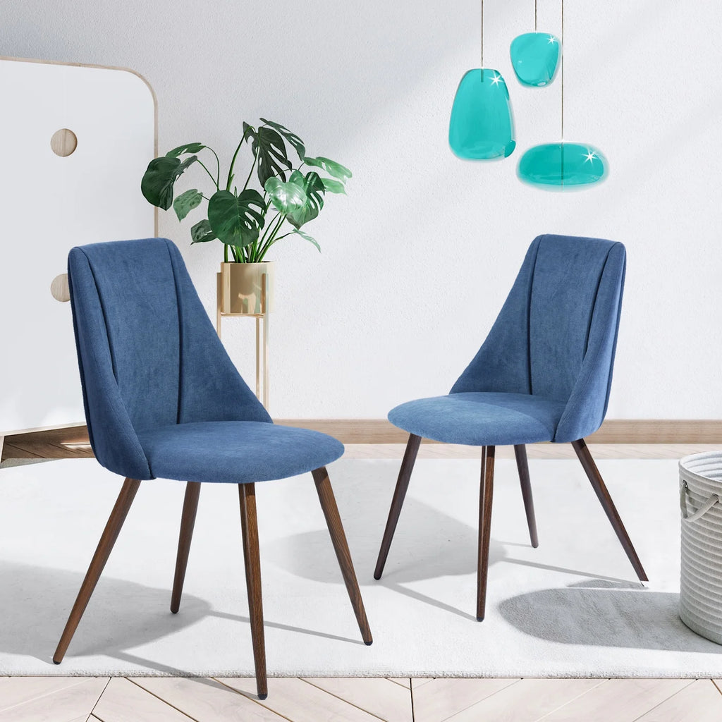 Blue Fabric Dining Chairs Set of 2 Metal Frame B755