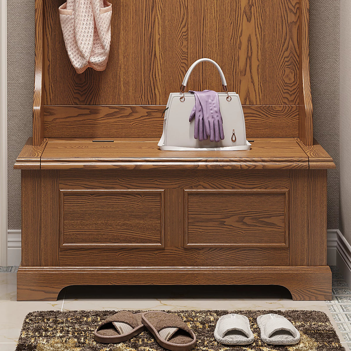 Coat Rack Hall Tree Storage Bench with Cabinet O6963