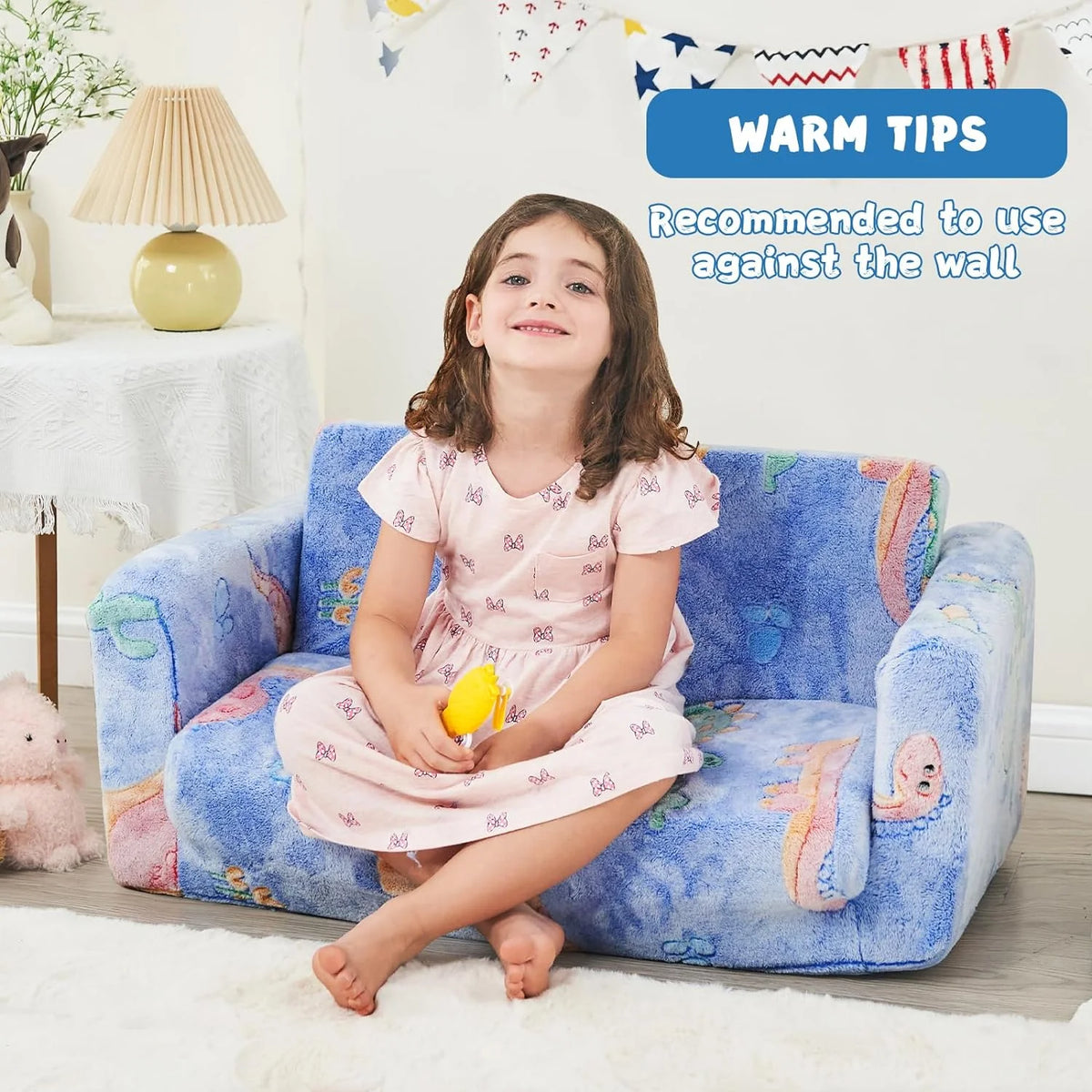 Kids Couch Toddler Chair Folding 2 in 1 Glow in The Dark Convertible Sofa to Lounger D6052