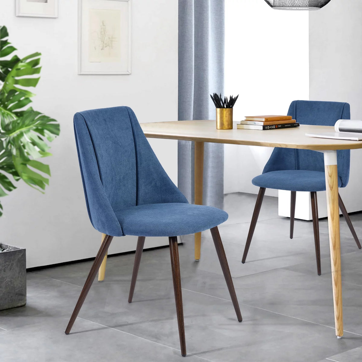 Blue Fabric Dining Chairs Set of 2 Metal Frame B755