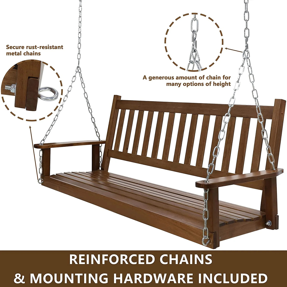 Wooden Porch Swing 5FT with Chains H9308